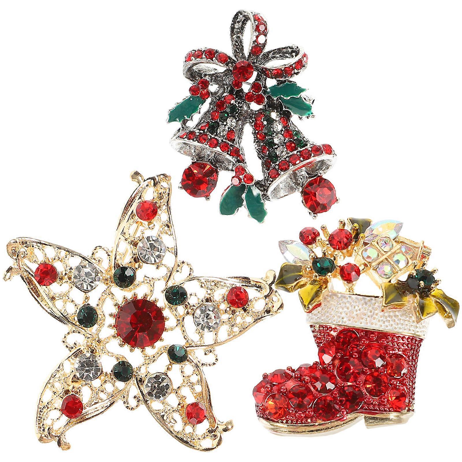 Cardigan Collar Clips Set 3 Pcs Christmas Bell Boots Clothes Accessories Assorted Color Women 1Set