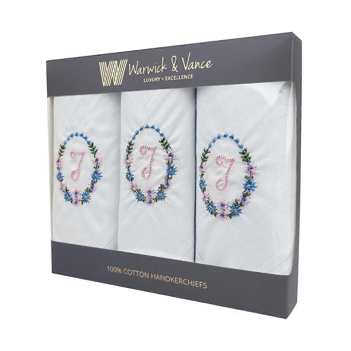Warwick & Vance Ladies 3 Pack Initials Handkerchiefs T