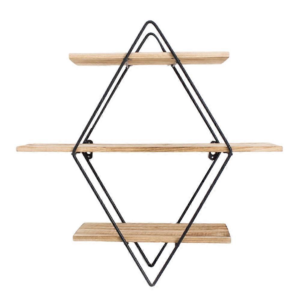 Iron Framework Rhombic 3 Tier Wall Mounted Storage Shelf Black Decorative Organizer for Home Wall Decor with Strong Bearing Capacity and Simple