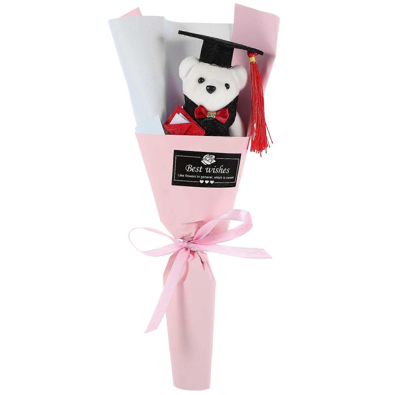 Graduation Bear Doll Bouquet Adorable Party Favor, Unique Photo Prop, Lightweight & Portable, Random Wrap Color