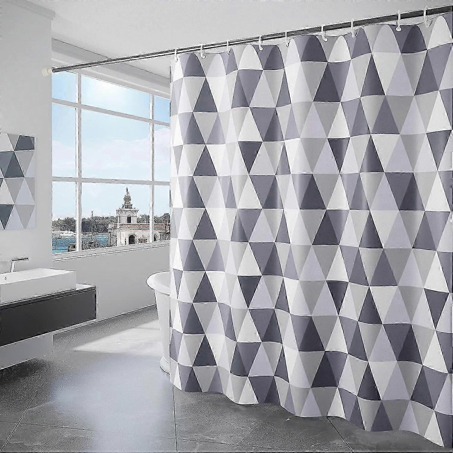 Washable Bath Curtains 180x200cm - Quick-Drying Weighted Hem Triangle Pattern