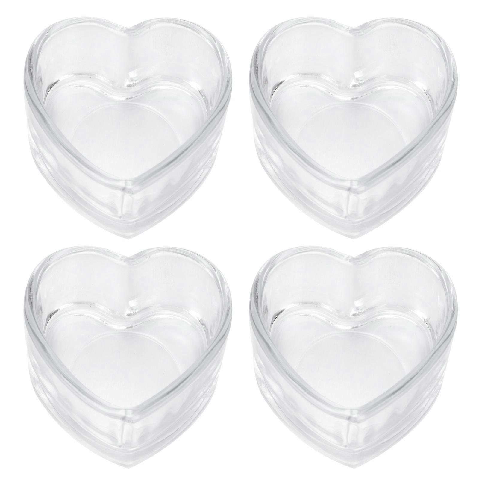 4pcs Heart Shaped Glass Candle Holders Decor Desktop Ornament for Christmas Romantic Atmosphere Decoration