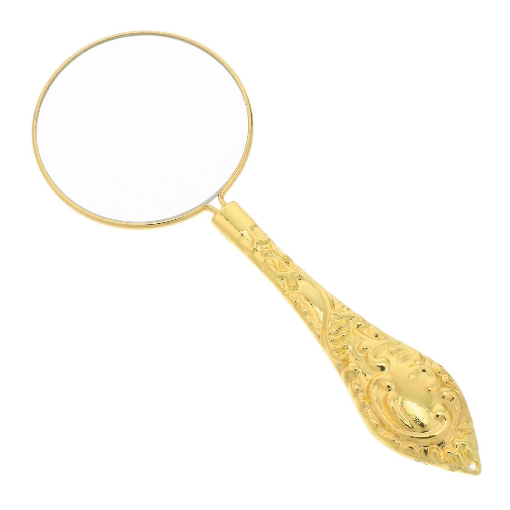 Magnifying Glass Embossed Grip Reading Magnifier for Seniors Handheld Lighted Optical Glass Gold 12.5x4.5x0.5 cm