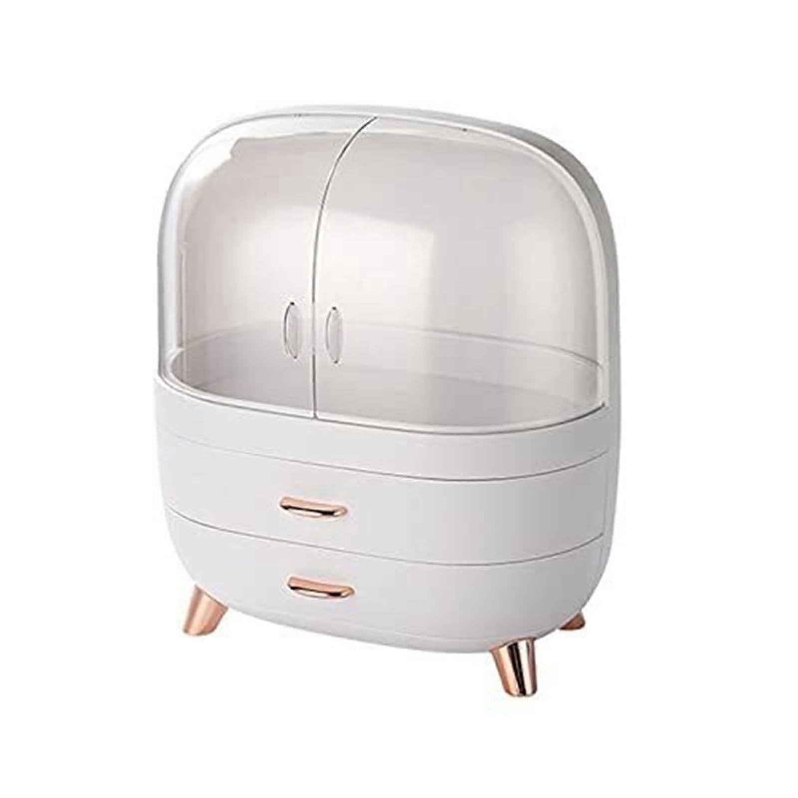 Make Up Organizer for Desktop, White Cosmetic Storage Box 29.5x18.5x32cm, Lipstick and Skincare Organizer for Vanity