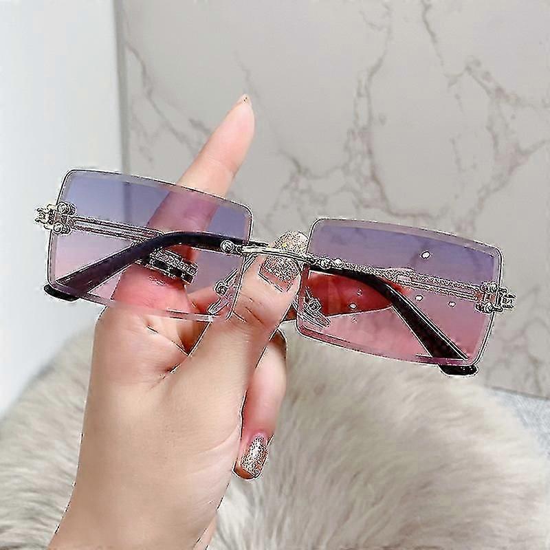 Moda Vintage 2022 Novos óculos de sol sem moldura sem moldura retângulo tons gradiente uv400 óculos de sol viajantes de verão para mulheres