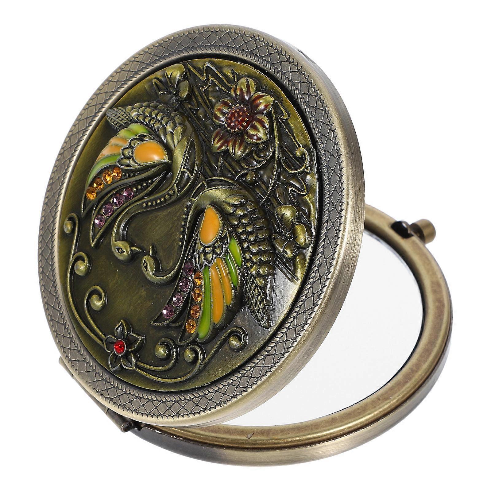 Vintage Folding Makeup Mirror Compact Travel Vanity for Women, Portable Handheld Cosmetic Mirror for Parties, Picnics, and On the Go Use
