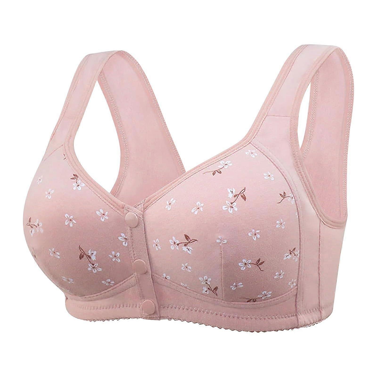 Women's Sexy Lace Bra with Button Front, Shaping Cups, Adjustable Shoulder Straps, Large Underwired Bra – Women's Clothing Summer Light Pink 60