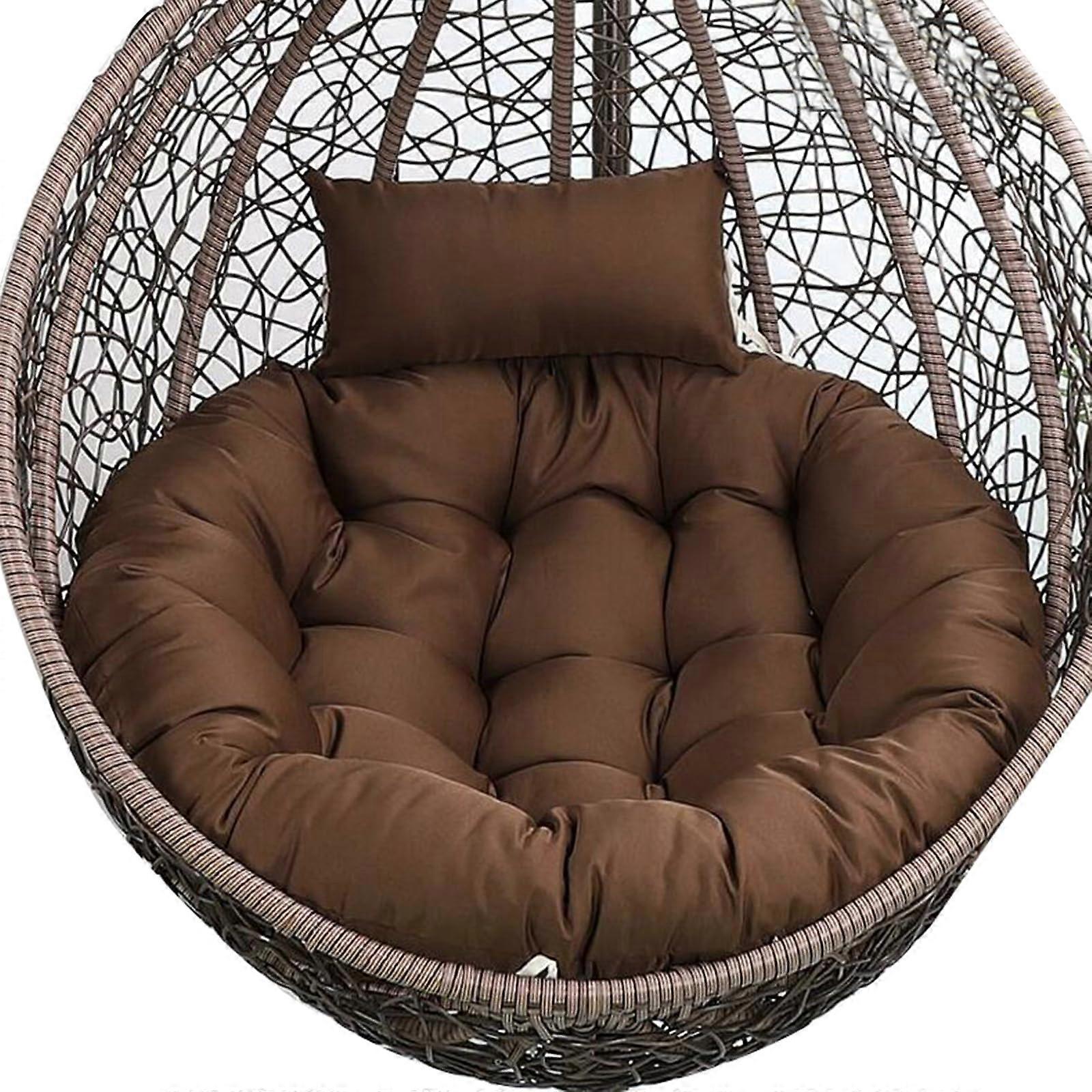 Rattan swing chair with large cushion for garden, terrace, wicker egg hanging chair, hammock for indoor and outdoor use, brown