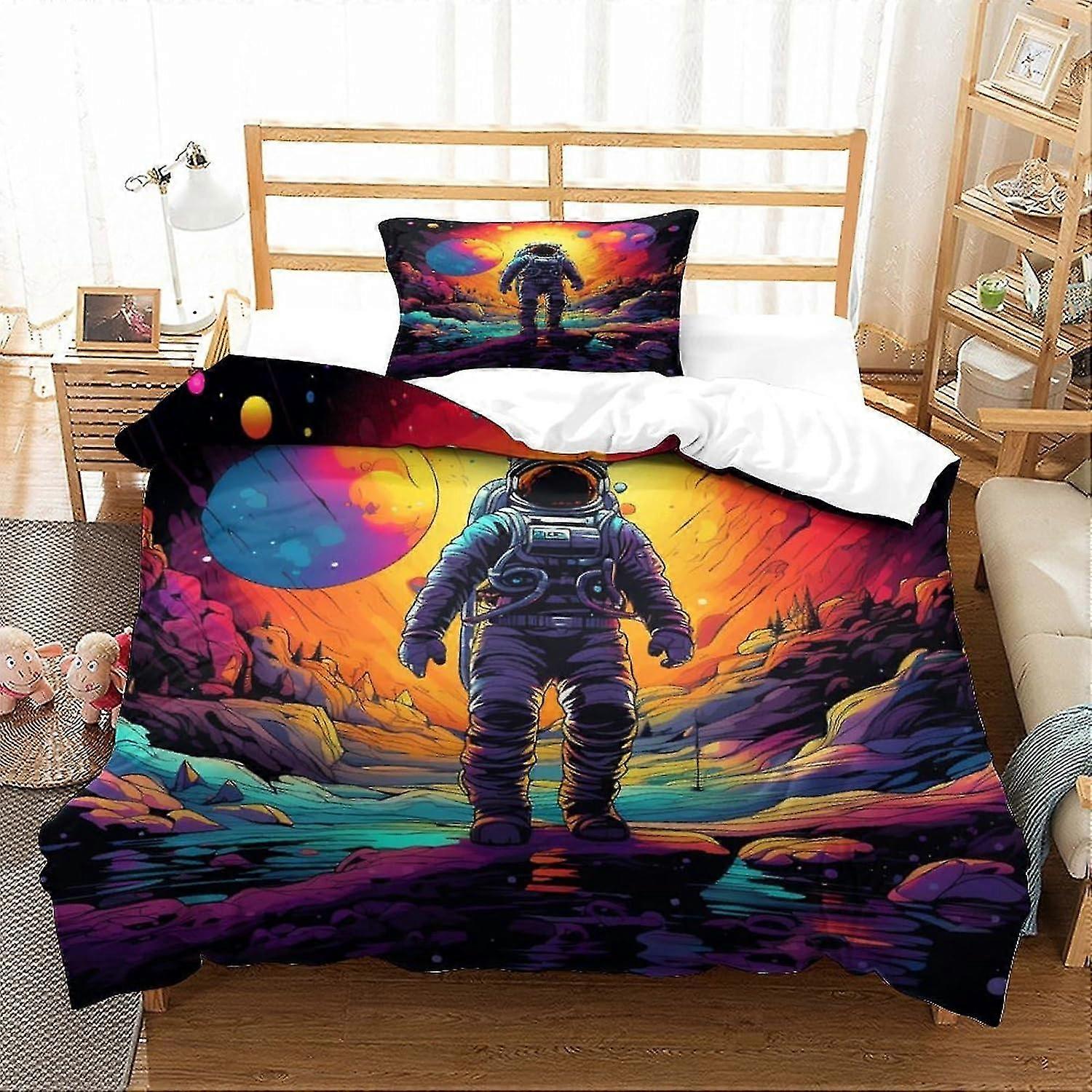 Bedding Duvet Cover Set 3D Print Astronauts Quilt Cover, Cosmic Landscape Print Single Double King Size Microfibre Duvet Cover Set
