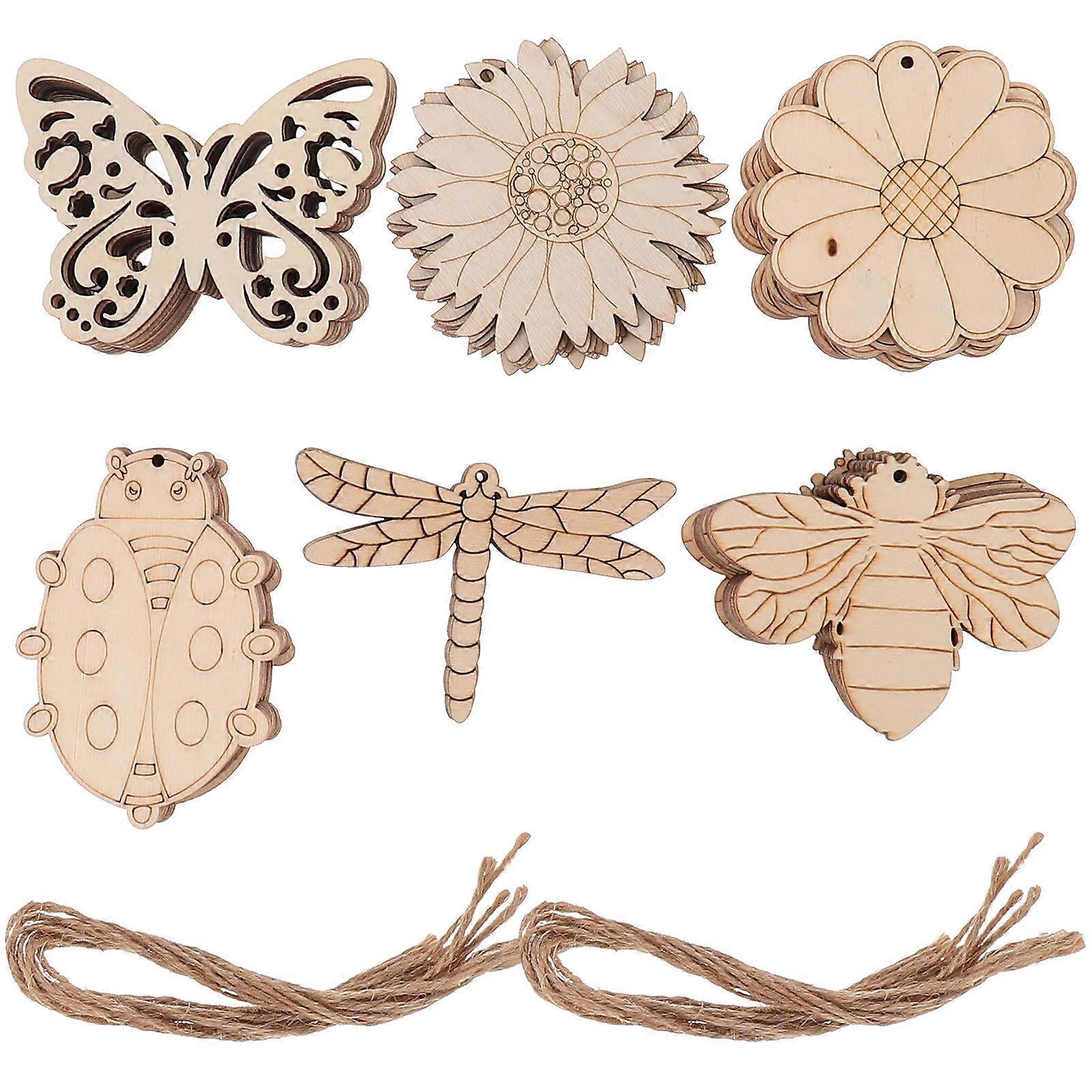 60pcs Unfinished Wooden Cutouts Blank Wood Slices for Crafting DIY Decor – Butterfly, Flower, Dragonfly Designs for Painting, Graffiti & Creative
