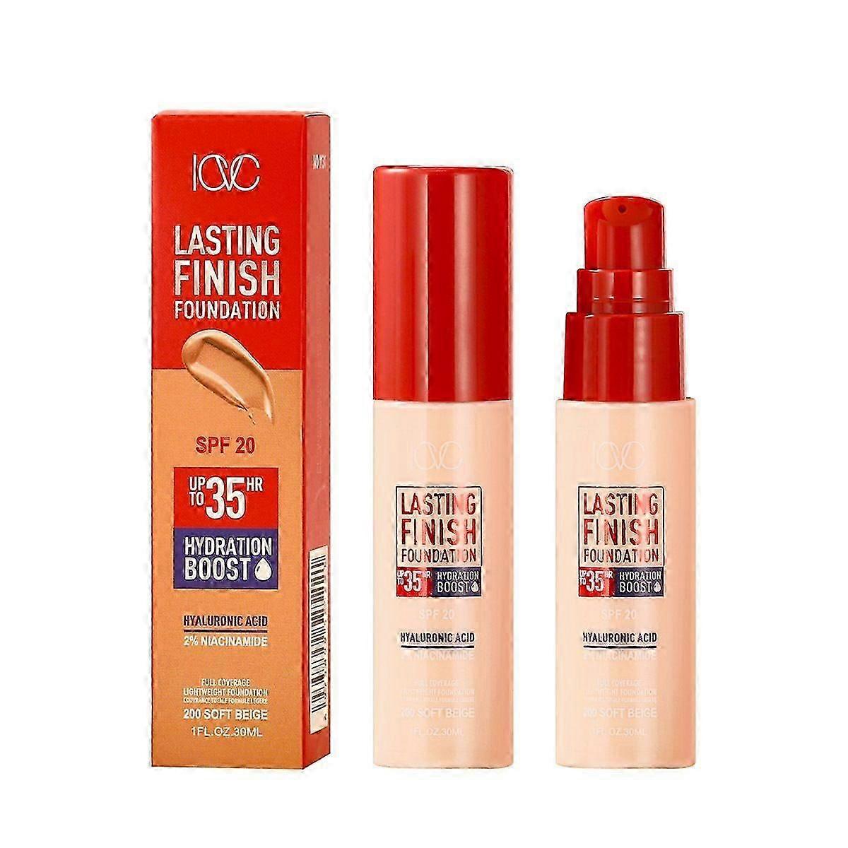 Lasting Finish 35Hr Foundation 200 Soft Beige, Full Coverage, Hydrating, SPF20, Hyaluronic Acid, Vitamin E, 2% Niacinamide, All Day Wear, Vegan, Cruel