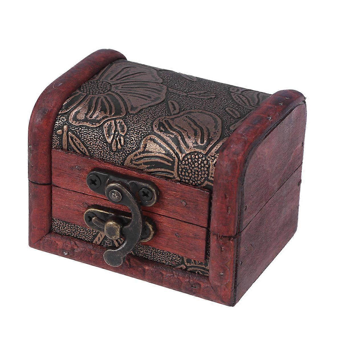 Jewellery Storage Box Retro Style Wooden Storage Box Square Shape 8 x 6 x 6 cm Ornament Decoration Home Use 1Pack