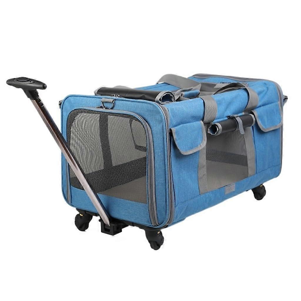 Cat carrier, cat carrier, trolley suitcase, hatchback, multicat, two small and mediumsized dogs, travel bag, breathable pet cat carrier blue
