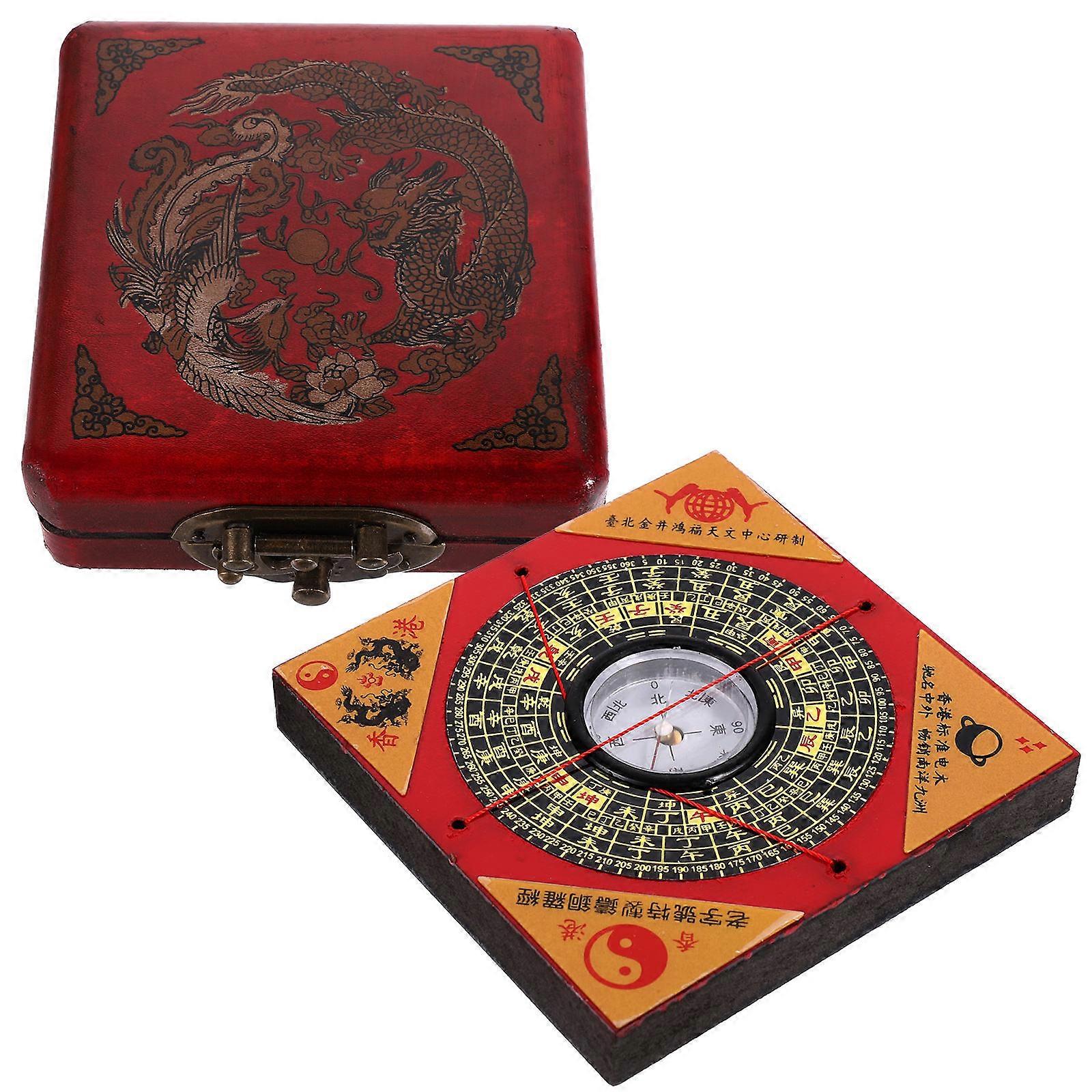 Chinese Ancient Compass Feng Shui Tool Direction Finding Geomancy Tool Circular Design 4.32X4.06X1.54in Home Decoration 1Pack