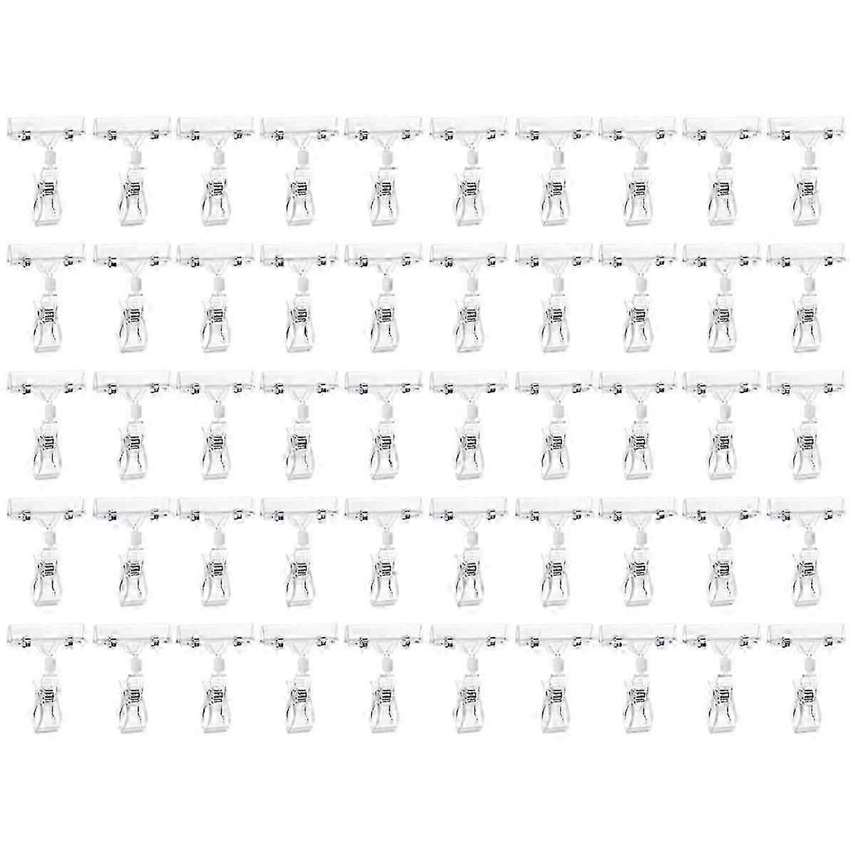 50 Pcs Rotatable Sign Clips, Double-Sided Merchandise Sign Holders, Plastic Clear Tag Display Racks, Label Stands js