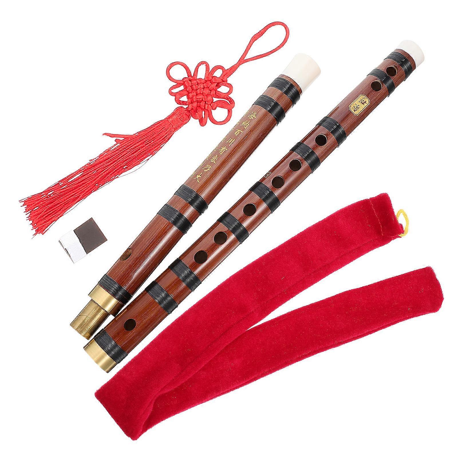 Beginner Flute Chinese Style Musical Instrument Portable for Kids Adults 60x2.4x2.4cm 1Set