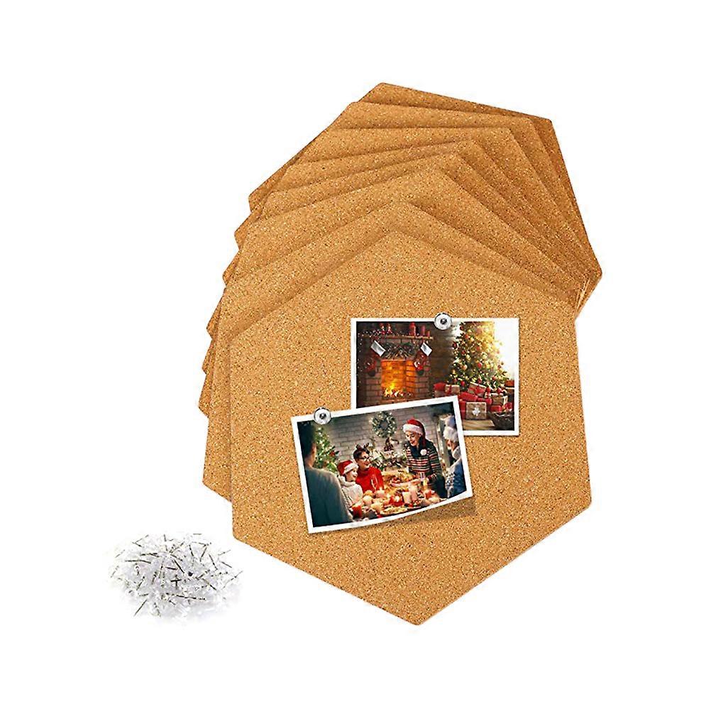 6 Pack Hexagonal Self Adhesive Cork Boards with Push Pins – Brown Decorative Message Boards for Home Office Bulletin and Wall Display
