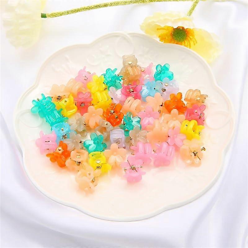 Acryl Haarnadel Mädchen Set Bunte Blumen und Sterne Metall Mini Haarschmuck 30 Stück in Süßigkeiten Farben