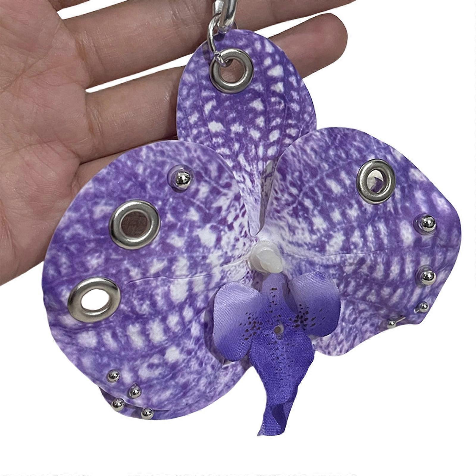 Stylish Simulation Floral Keychain Lightweight Alloy/Resin Key Organiser Accessory for Backpack Decoration  Net purple