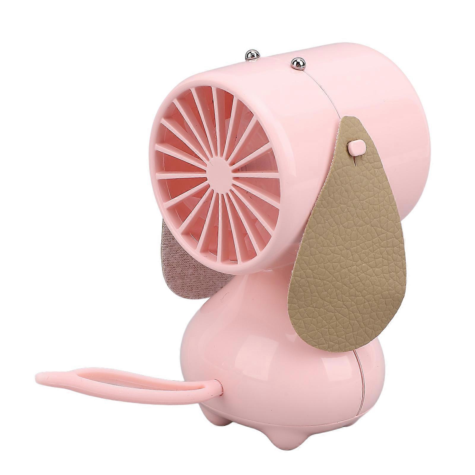 Handheld Fan Cute Cartoon Dog Shaped 3 Speeds Rechargeable Portable Mini Desktop Fan 5V Pink