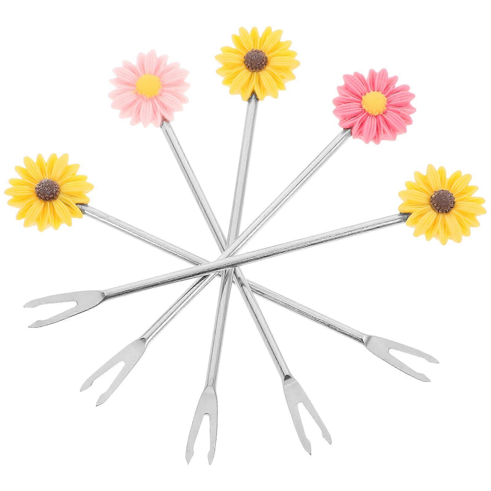 Pastry Forks Creative Daisy Fork Delicate Tableware Home Party Assorted Color 12.00X2.50X0.25CM Appetizer Fork 5Pcs