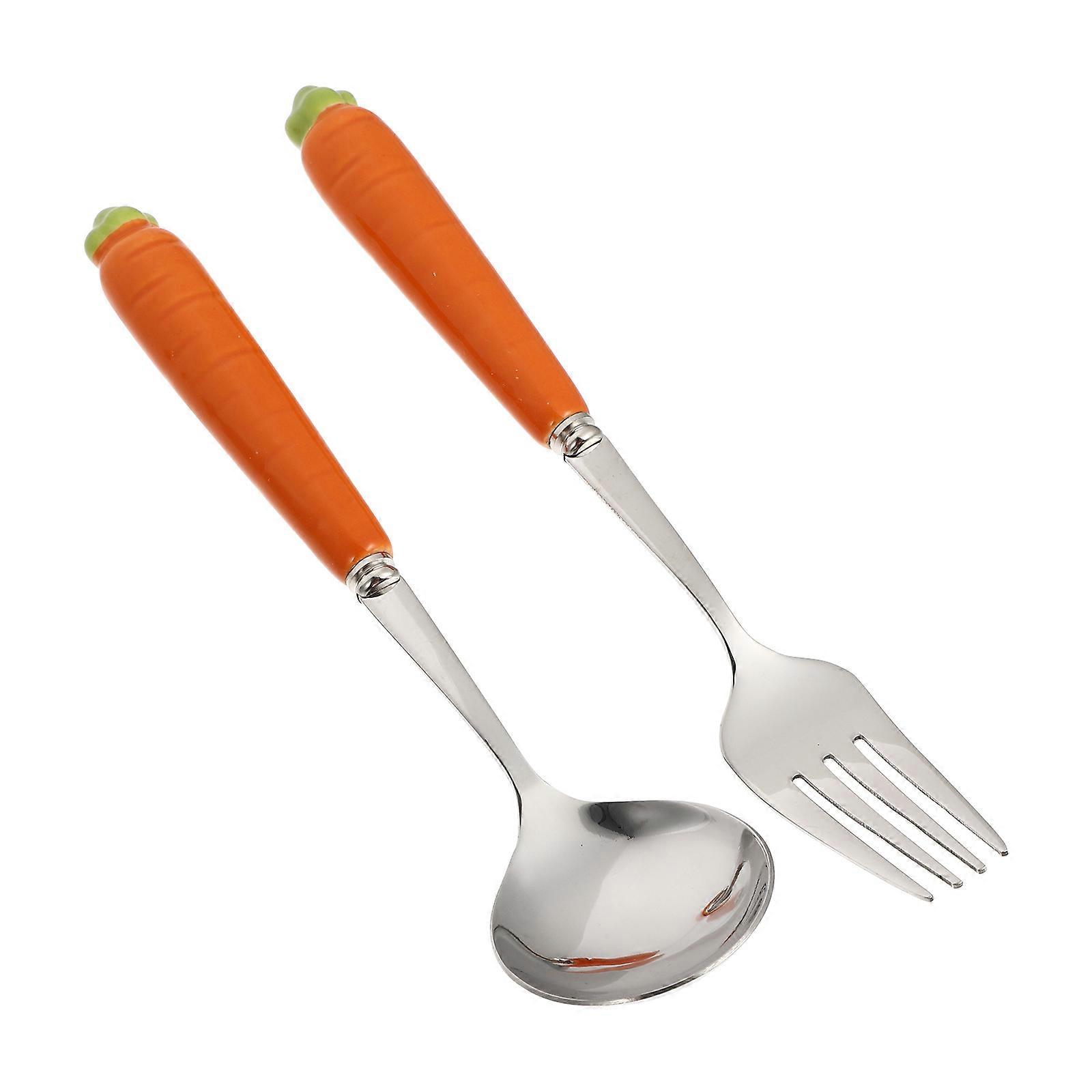 Orange Carrot Children Tableware for Baby Use 2Pcs Fork and Spoon Kit