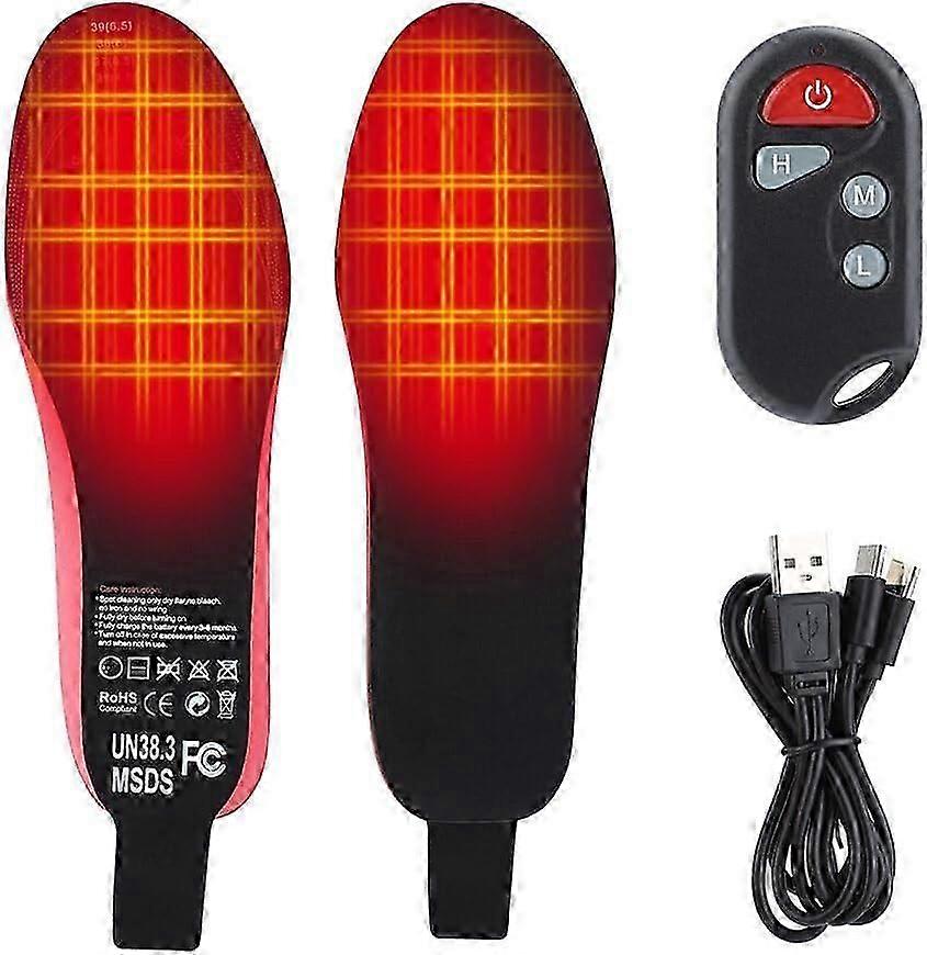 Heated Insoles with Remote Control, USB Rechargeable Shoe Insoles, 3 Levels Adjustable Temperature Thermal Soles, Foot Warmer Heating Sole