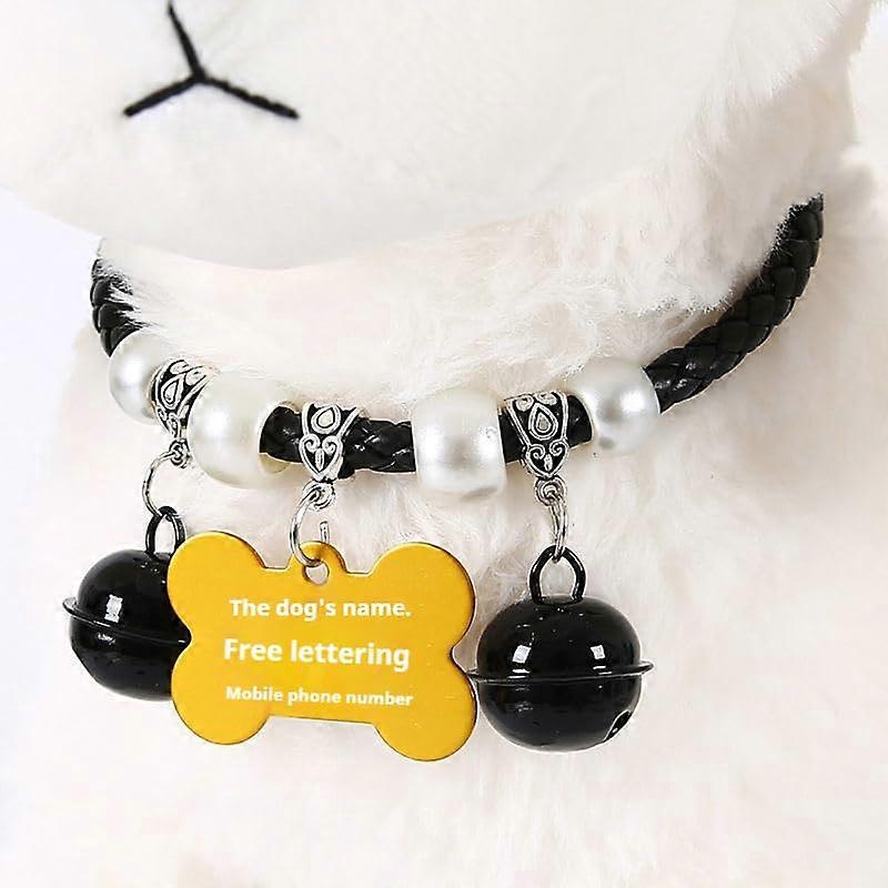 dog collar, antiloss tag, for small, medium, and large dogs, with custom name tag, phone number (black, L) Black L