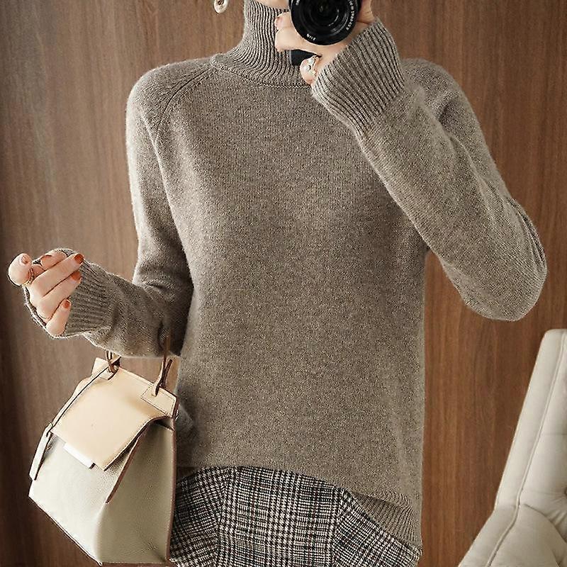 CANVAUS Spring and Autumn Women's Bottoming Sweater High Stand Collar Blended Woolen Sweater Korean Style Slim Solid Color Pullover