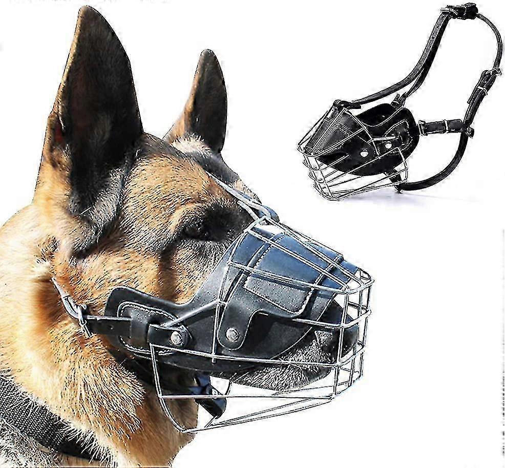Super Strong Metal Dog Muzzle - Leather Muzzle for Large Breed Dogs, Bite Proof & Adjustable