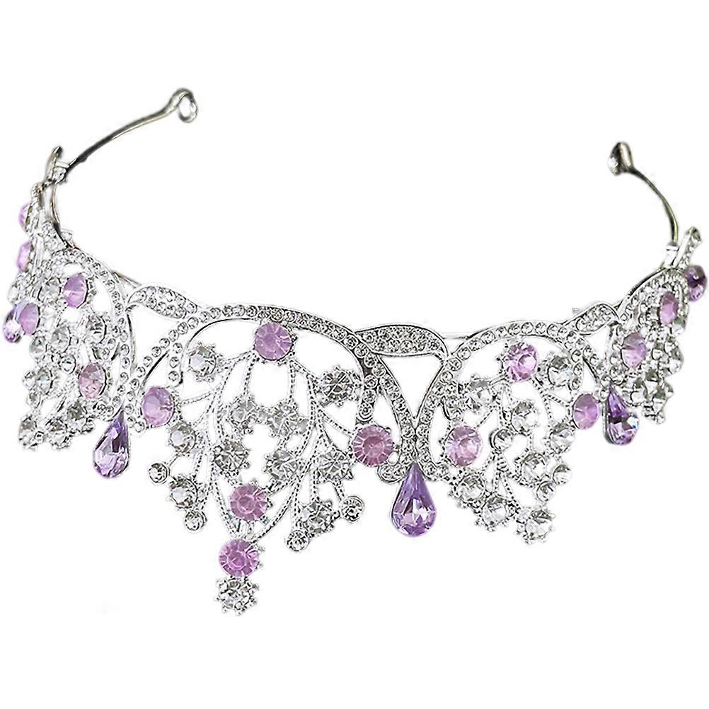 Coroa de noiva roxa com strass, elegante acessório para a cabeça.