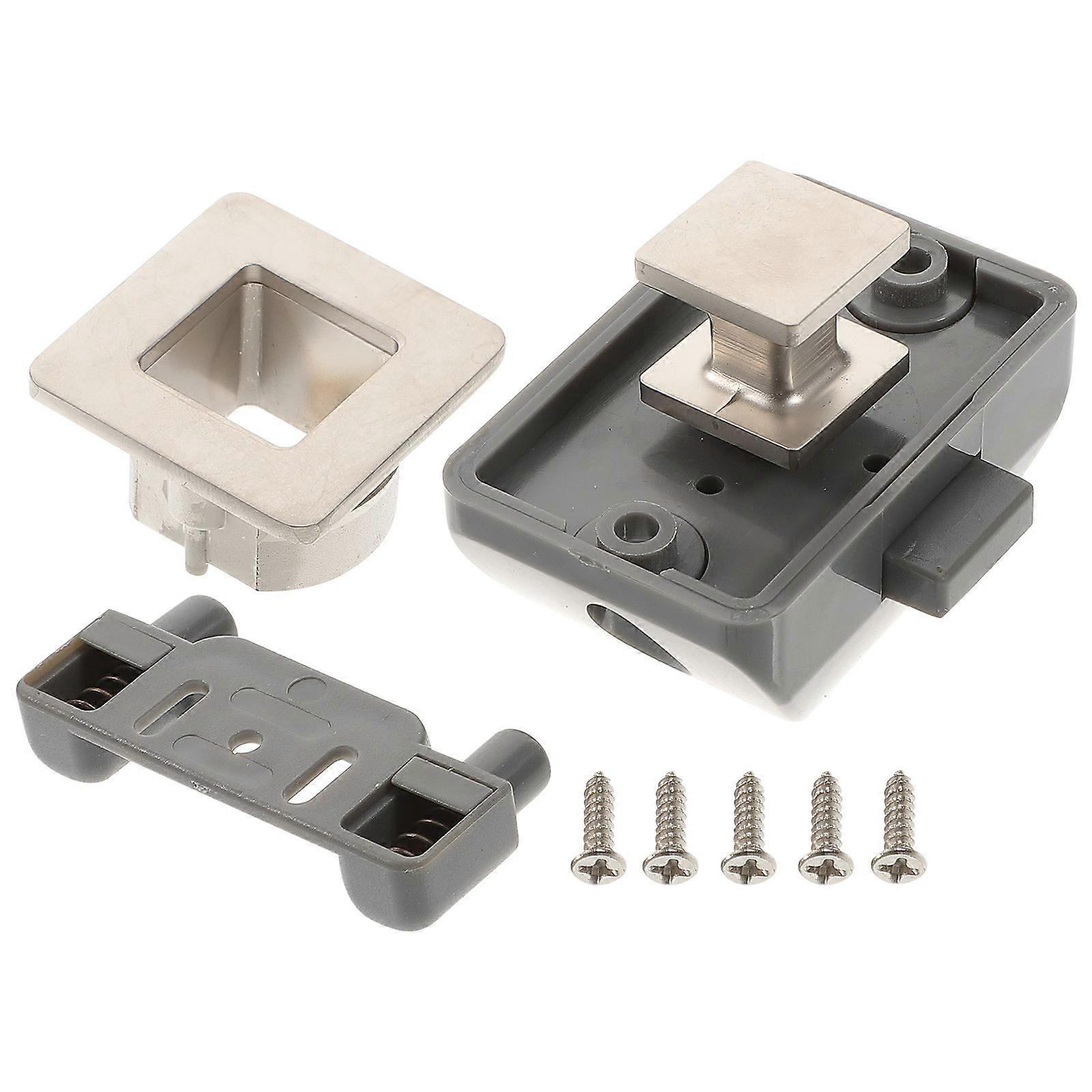 Cabinet Push Latch Lock Zinc Alloy Silver Keyless Locking For Cupboard Drawer 1Pcs