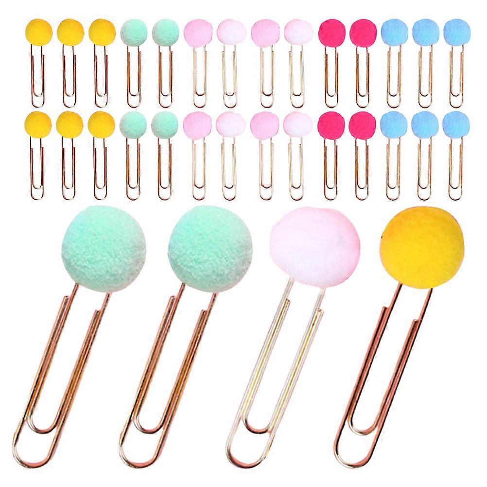Cute Decorative Paper Clips Round Pompom Design For Students Teachers Daily Use Gifts 40Pcs