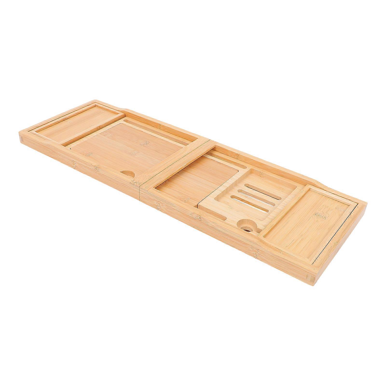 Adjustable Bamboo and Metal Bath Tub Tray with Phone Holder for Home Use Elegant Design Fits Various Sizes