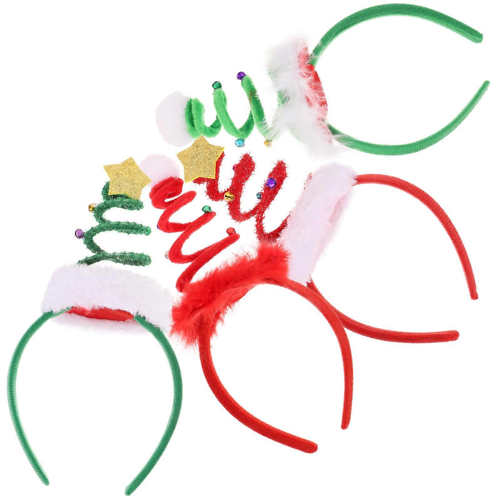 Tree Headband Christmas Party Headwear Red Polyester Spring Buckle 4Pcs