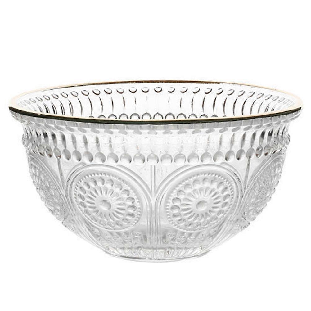 Retro Embossed Glass Bowl with Sunflower Design – Clear Dessert, Salad, and Ice Cream Serving Bowl – Decorative Multi Use Tableware for Parties,