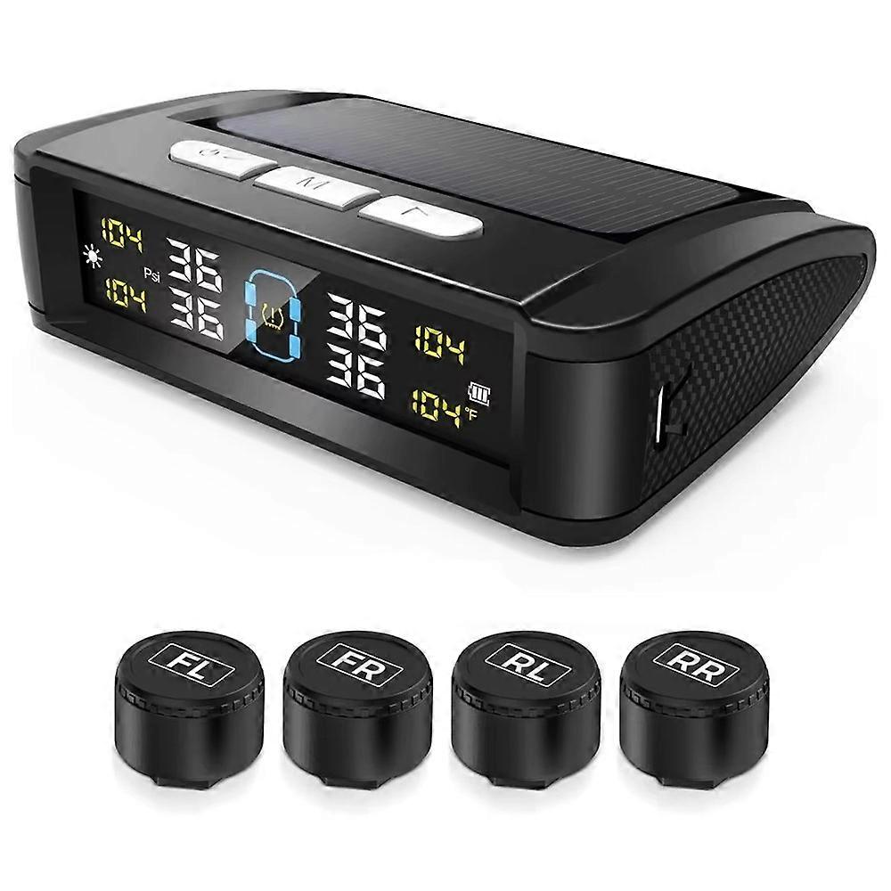 T11 Voice Version Solar / USB Dual Power Real Time Display TPMS Tire Pressure Monitoring System with 4 External Sensor