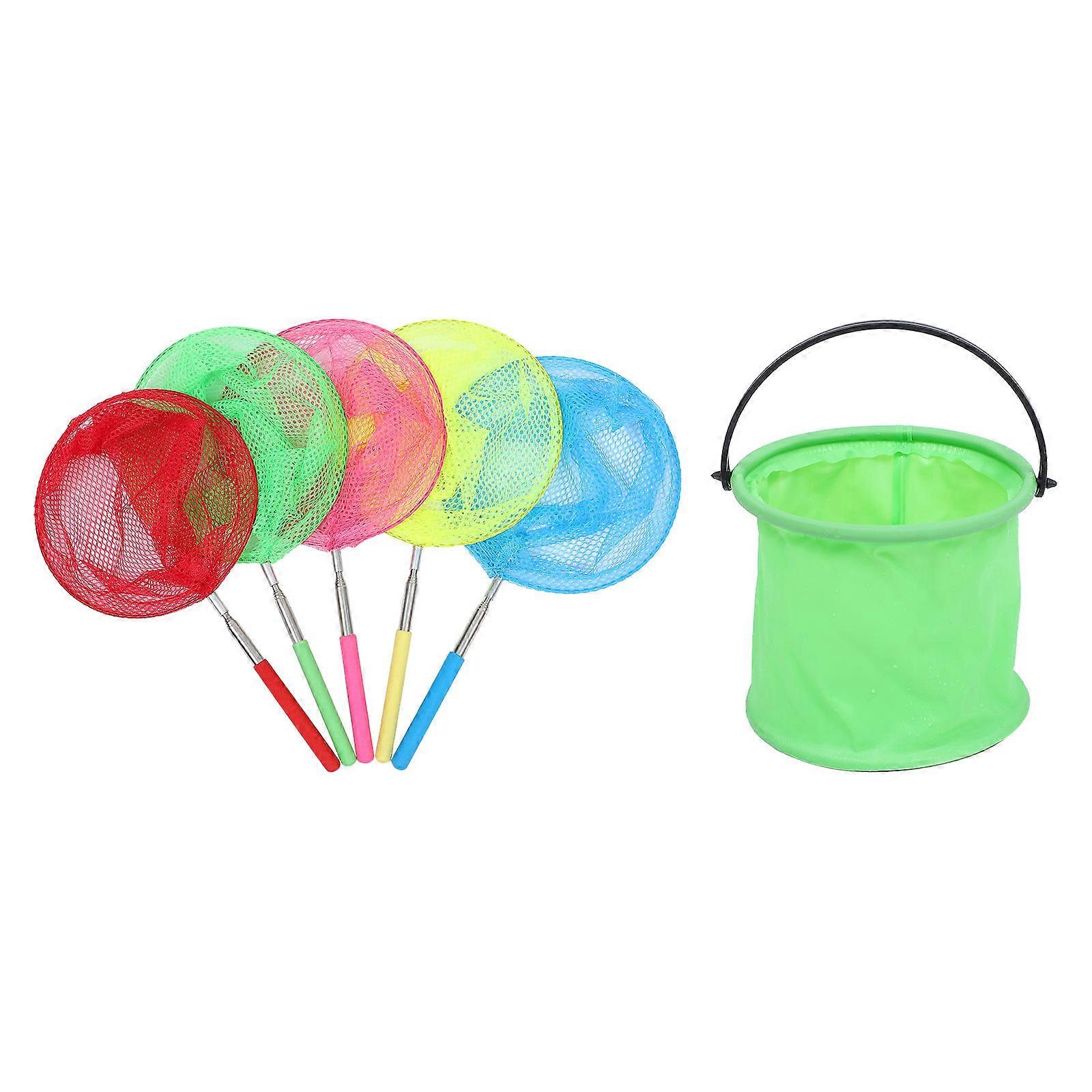 5pcs Nets Telescopic Butterflies Nets Extendable Net with Bucket