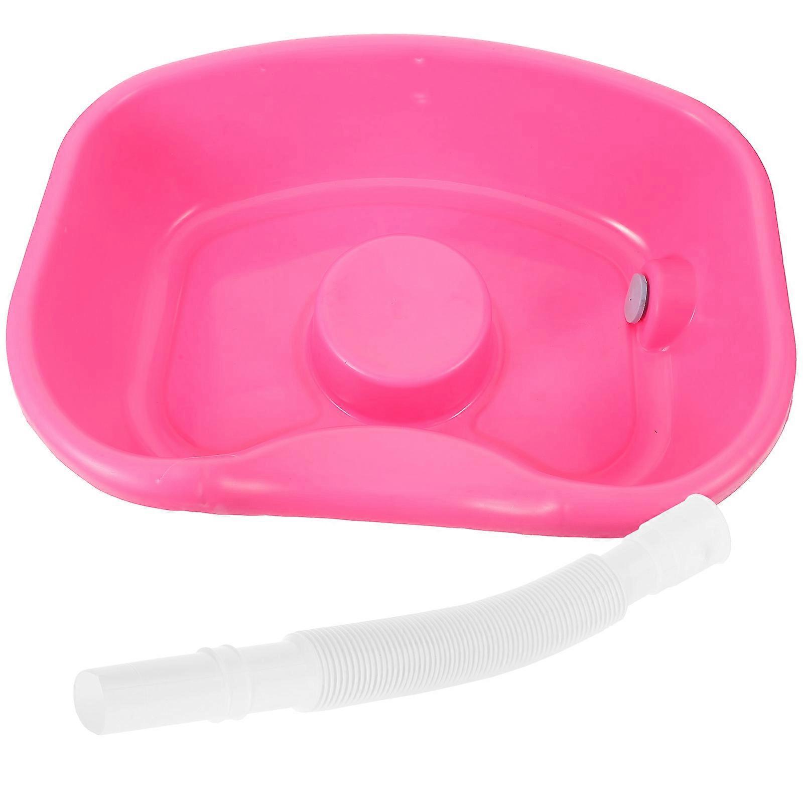 Portable Shampoo Basin for Bedridden Rosy Plastic with Comfortable Neck Support for Storage Use