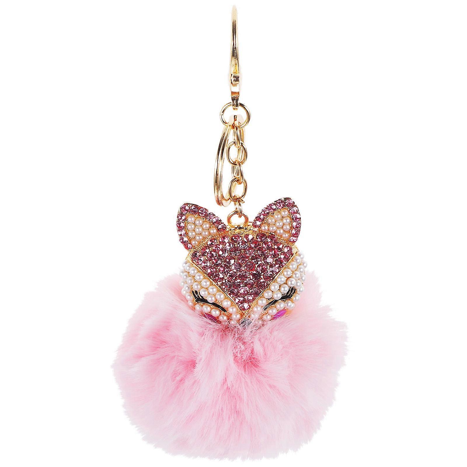 Rhinestone Inlay Fluffy Ball Keychain for Cellphone Use