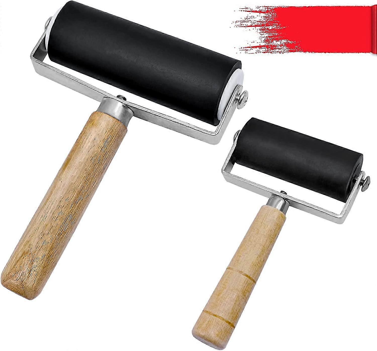 Dual-Pack Rubber Rollers for Printmaking & Crafts (4" & 2.4") - Black