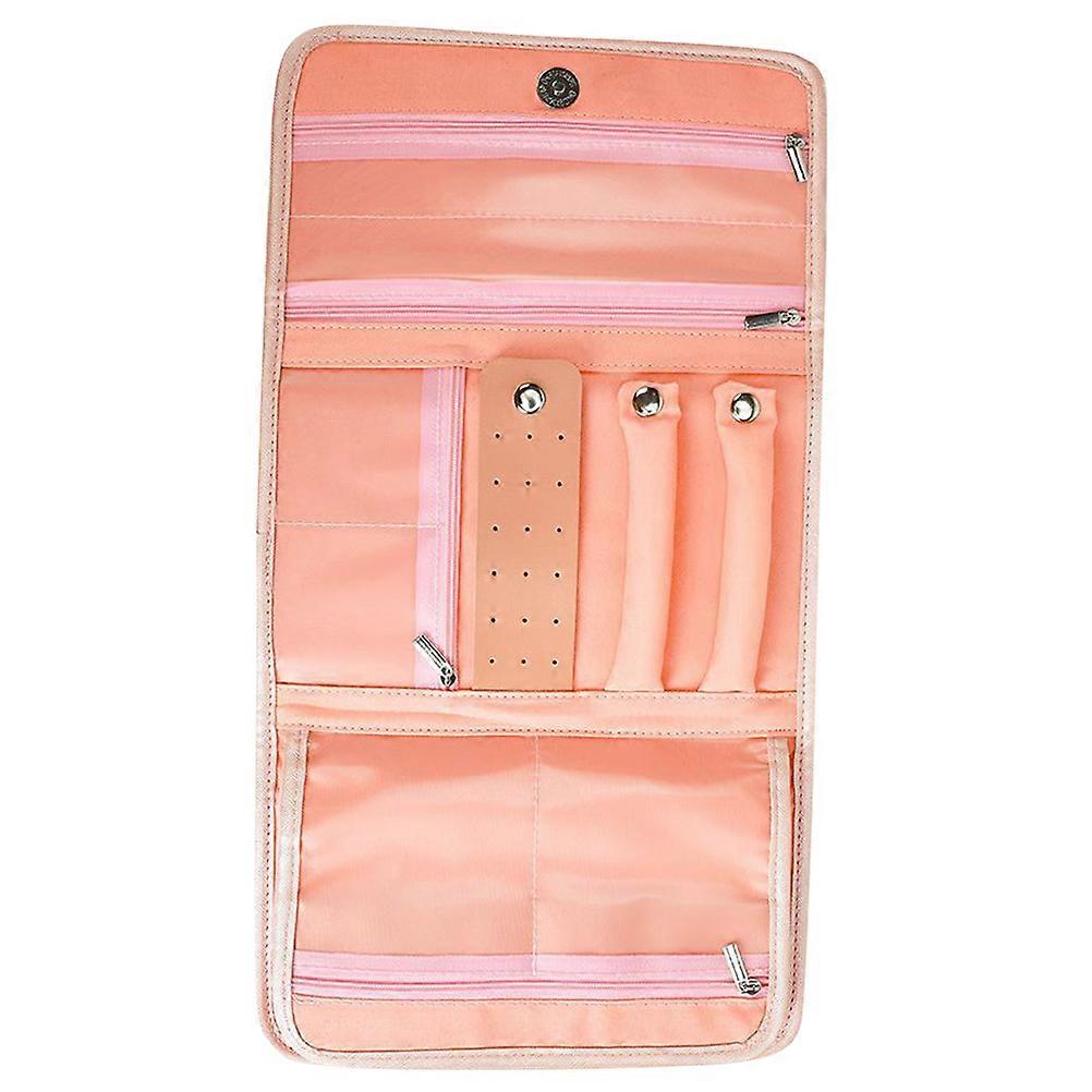 Pink Travel Jewelry Organizer Bag with Clear Pockets for Storage Use Small Foldable and Portable