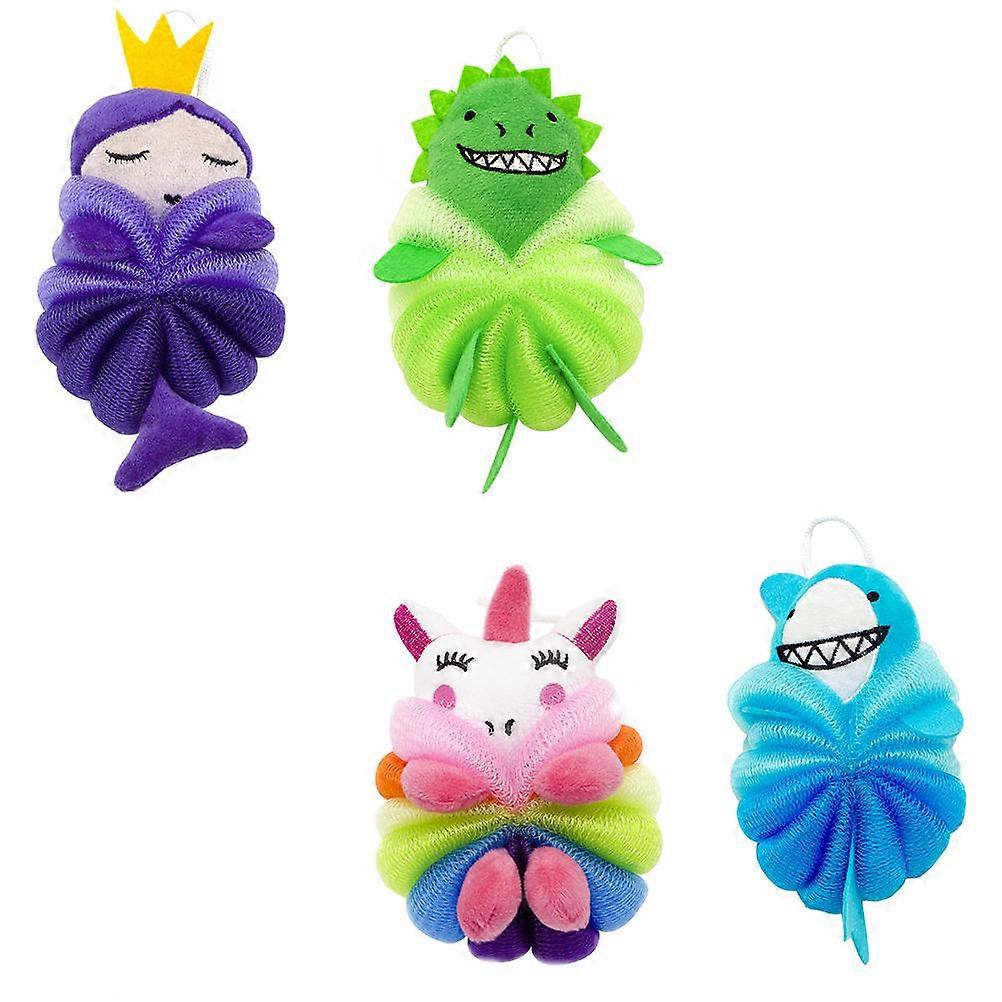Household Children Bath Scrubber 4Pcs In Cute Cartoon Style For Relaxing Bathing Atmosphere