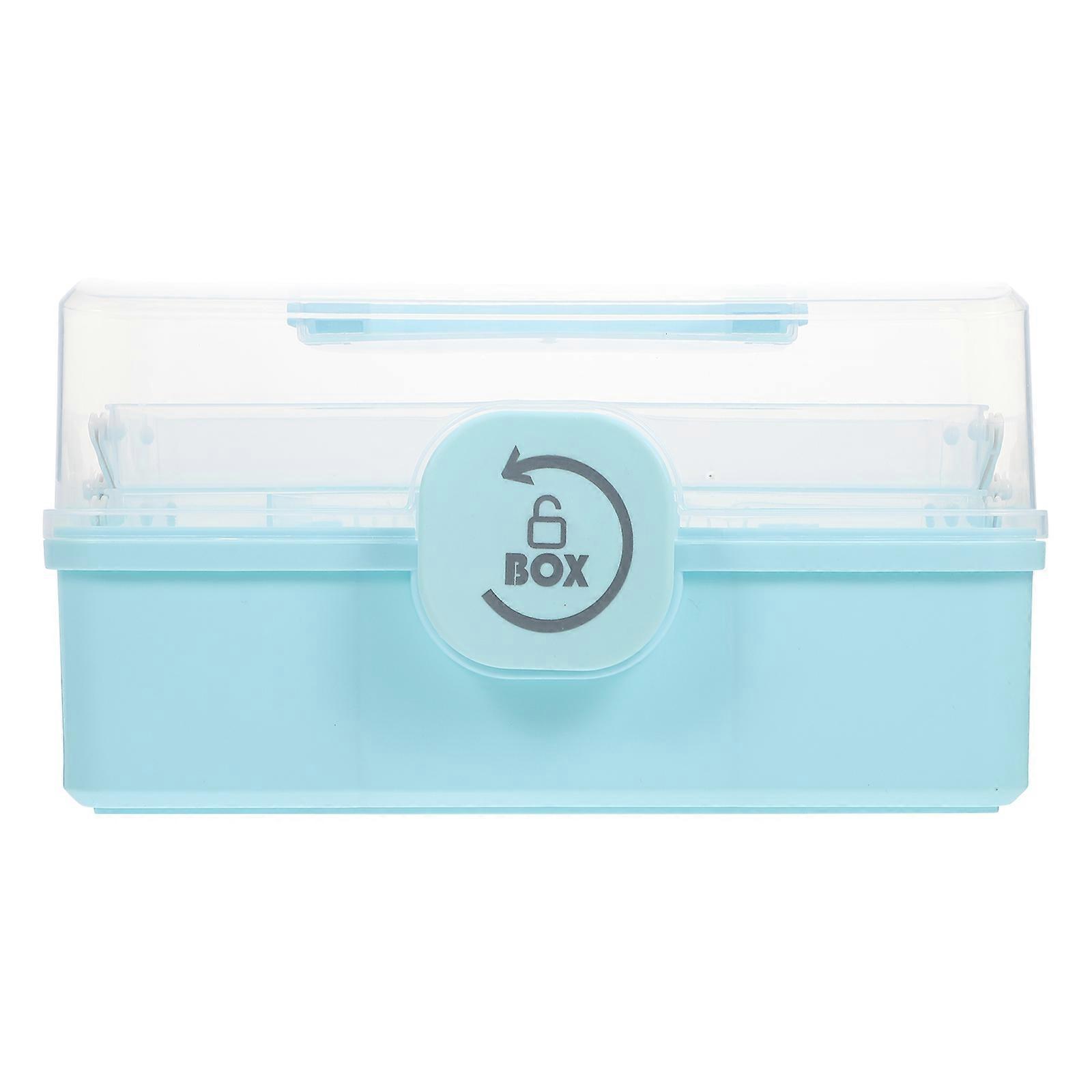 Paintbrush Storage Box For Home Use Three-layer Design Rectangular Blue Color Compact 1Pc