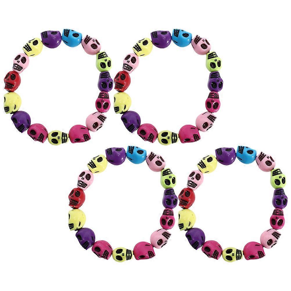 4pcs Punk Skull Bead Bracelets Unisex Gothic Wristbands for Halloween Retro Skeleton Jewelry for Friends and Loved Ones