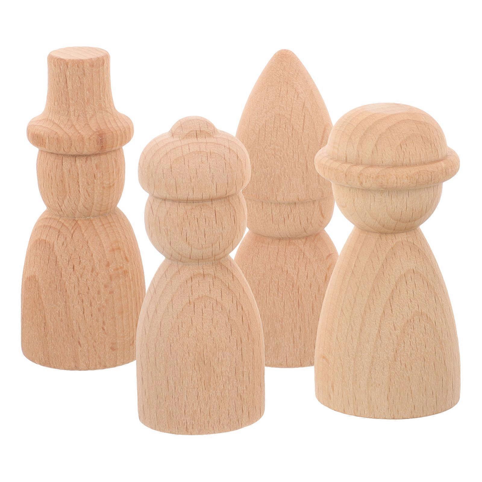 Wooden Peg Dolls for DIY Making Unpainted Crafts to Cultivate Creativity 4pcs
