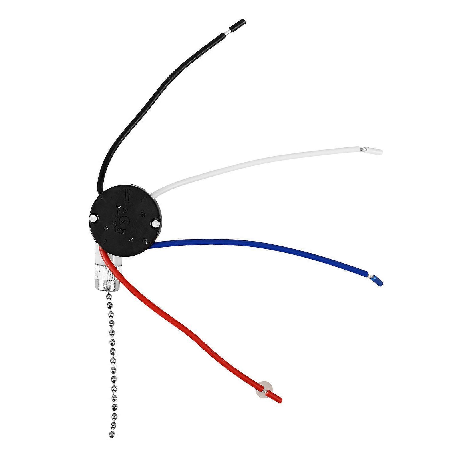 Ceiling Fan Pull Chain Switch with 3 Speeds and 4 Wires for Easy Installation Silver Plastic