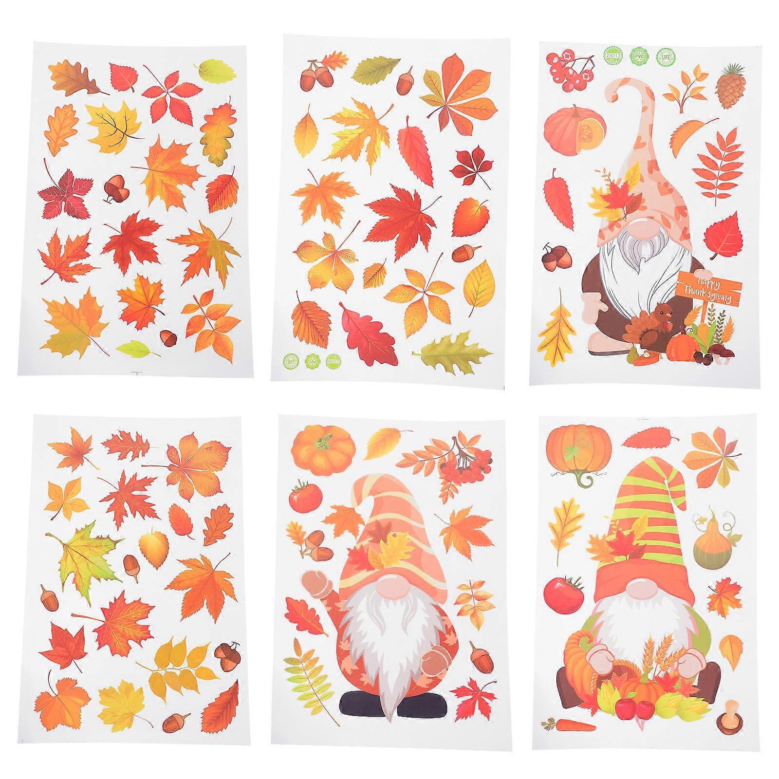 Assorted Color Window Clings Thanksgiving 6 Sheets Fall Leaves Gnome Decoration 30X20CM PVC Static Cling