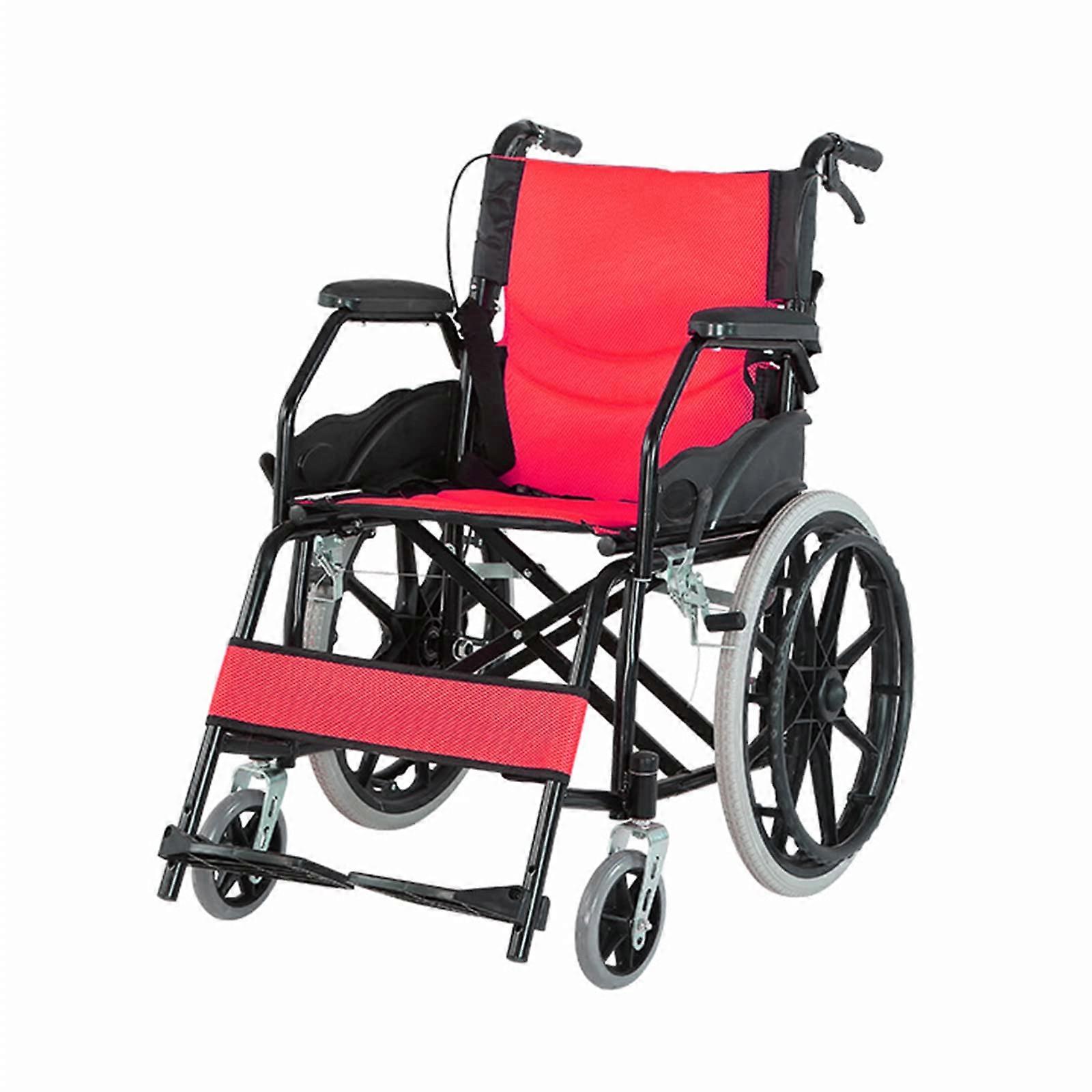 Lightweight Wheelchair, Folding Transport Wheelchair with Handbrakes/Red