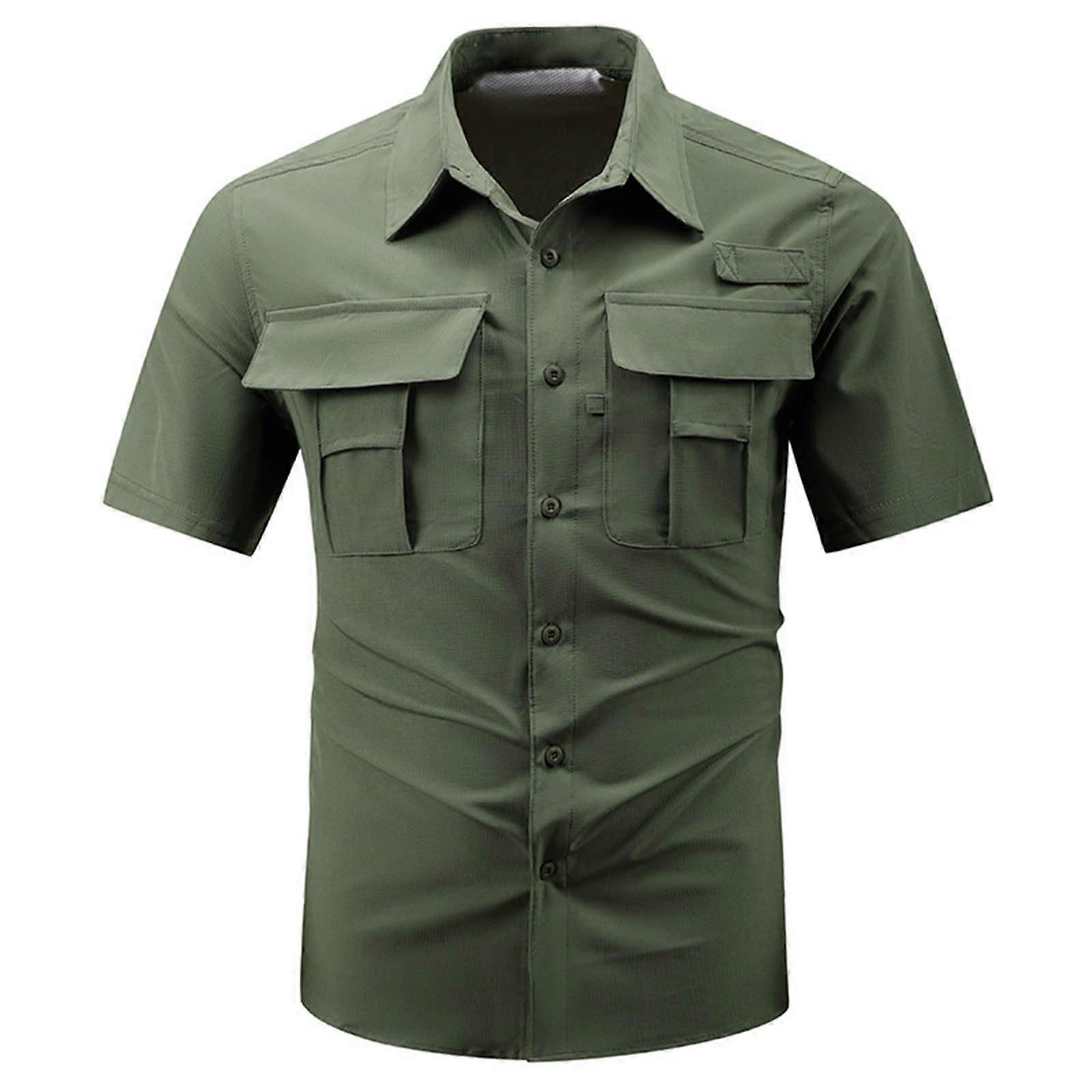Men's Outdoor QuickDrying Button Down Shirt with Chest Pockets 3XL Army Green
